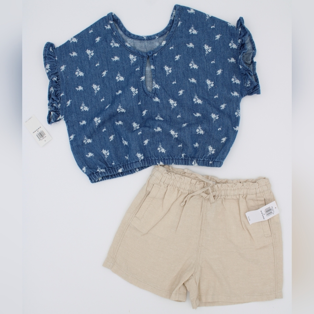 Girls Old Navy 2pc Outfit – Denim Floral Top & Shorts, Size 3T (NWT) - Picture 1 of 4